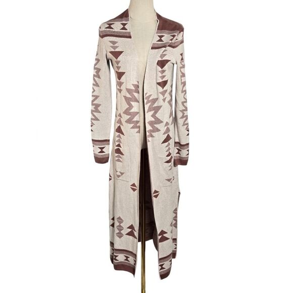 Kaisley Anthropologie Cream Aztec Western Long Maxi Cardigan Sweater - Picture 1 of 7